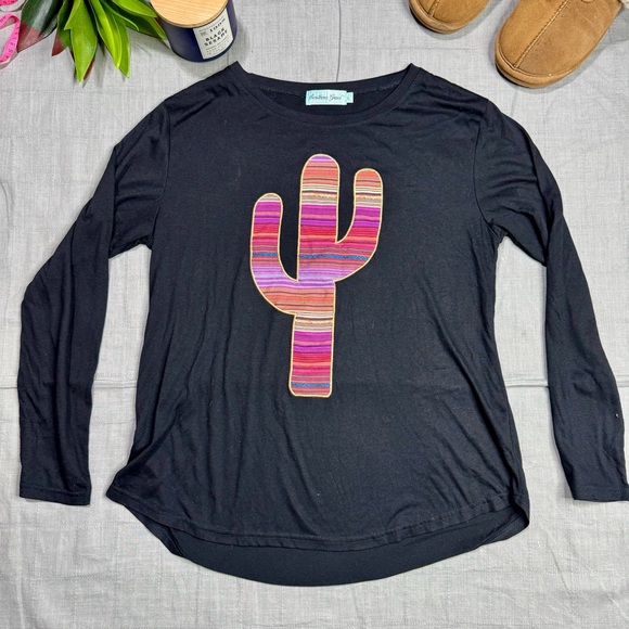 Southern Grace Tops - Southern Grace Black Top with Striped Cactus Design